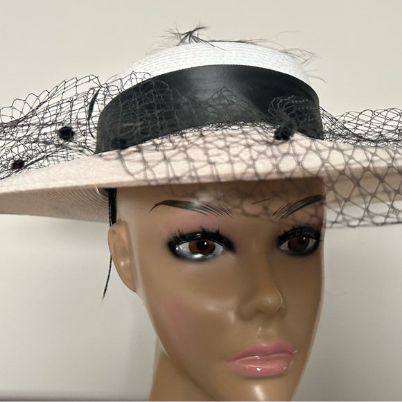 Vintage pink Easterhat veiled Mr. Charles black bow - Picture 2 of 6